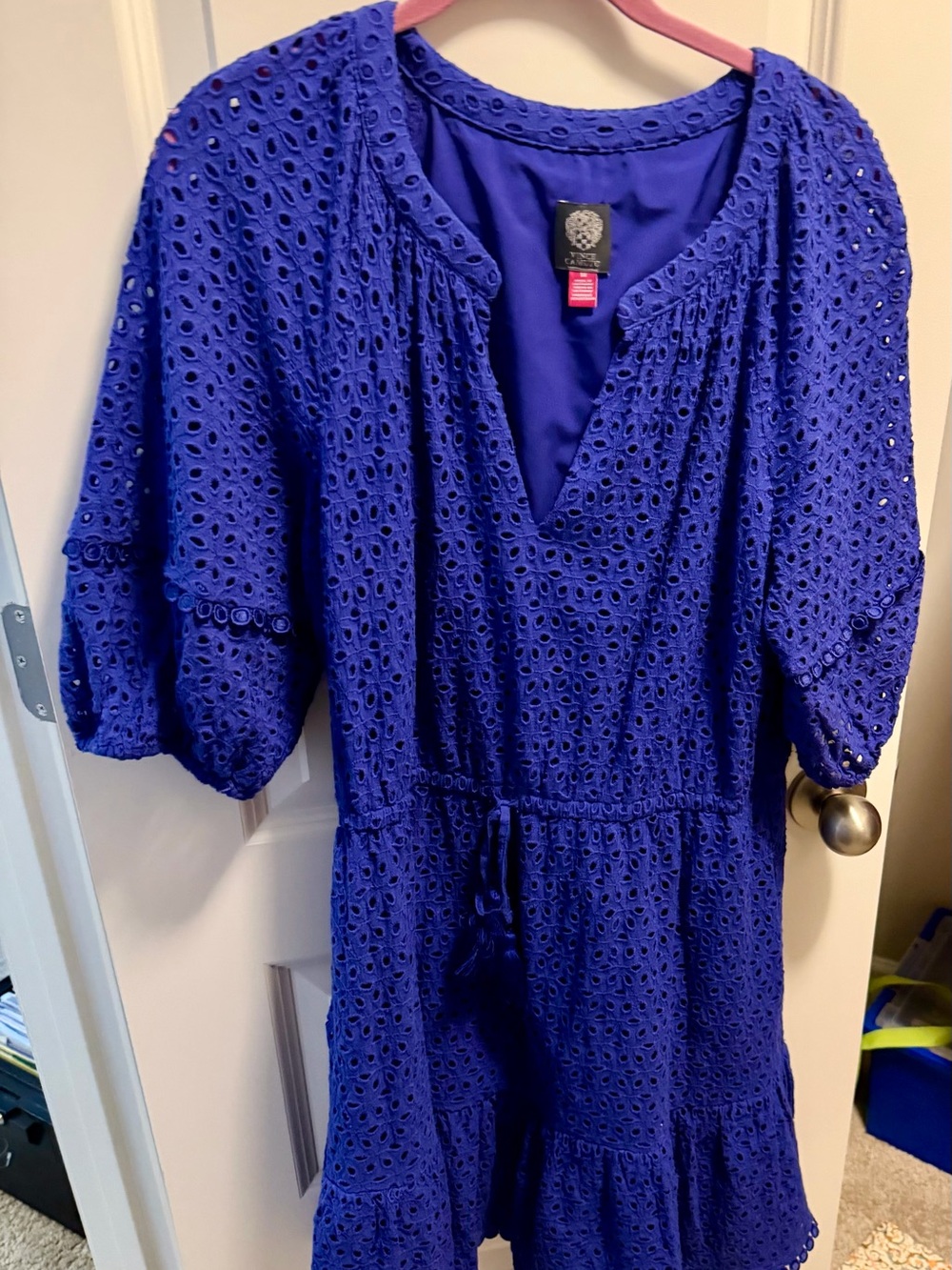 Vince Camuto Royal Blue Eyelet Midi Dress